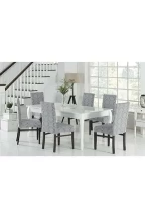 Gerbera Home Collection Gerbera Jakarlı Şal Desen Sandalye Örtüsü 6'li