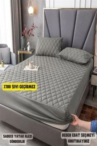 Nart HomeGri Renkli %100 Sıvı Geçirmez Pamuklu Kapitoneli Yatak Koruyucu Renkli Alez Çarşaf